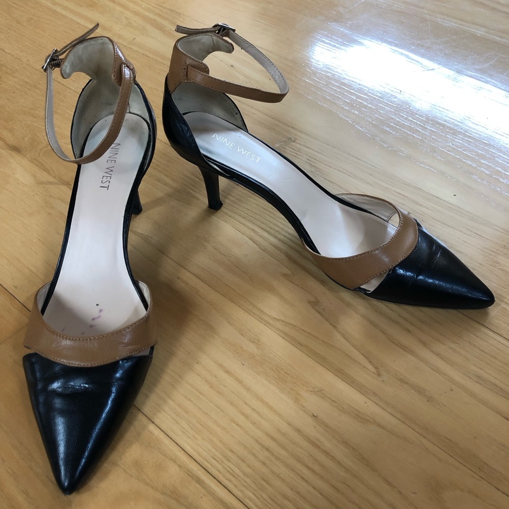 Nine West Agata Leather Two Tone Ankle Strap Pump